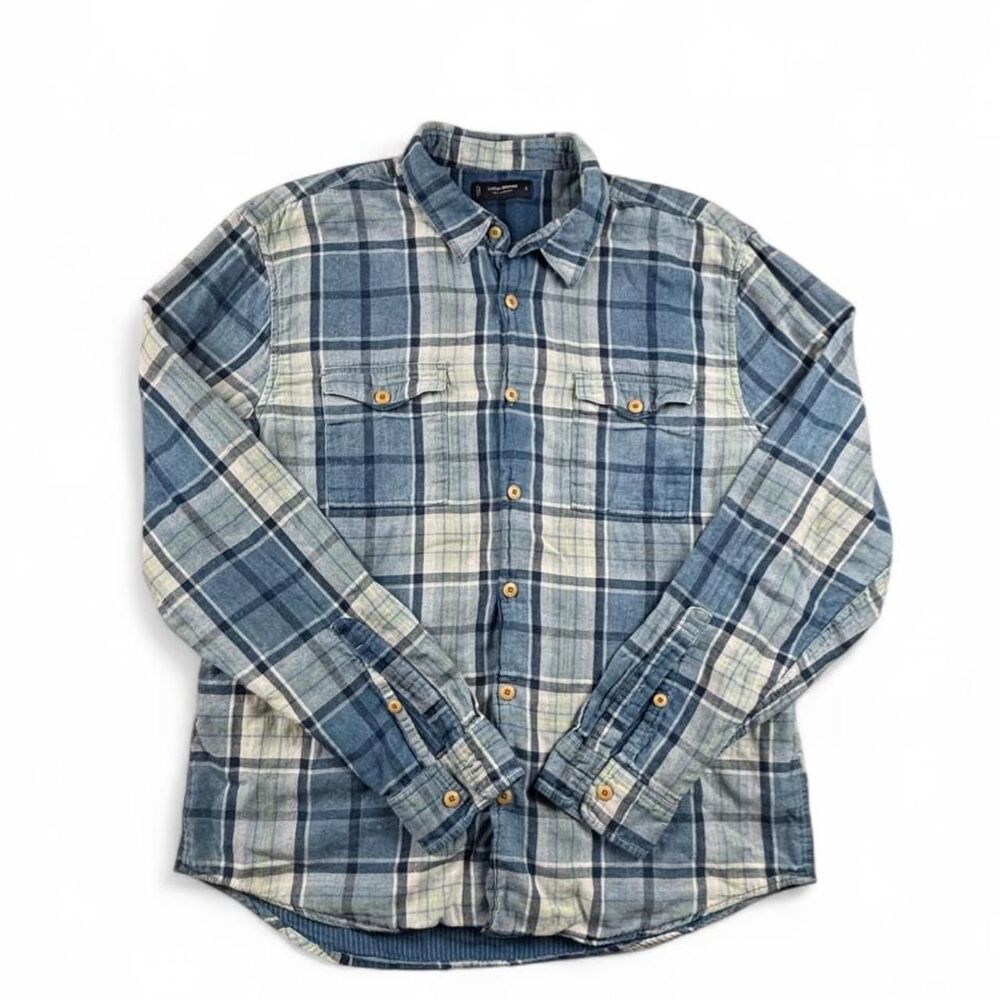 Lucky Brand Plaid Button Up Shirt Men’s L Blue Western Flannel Cotton